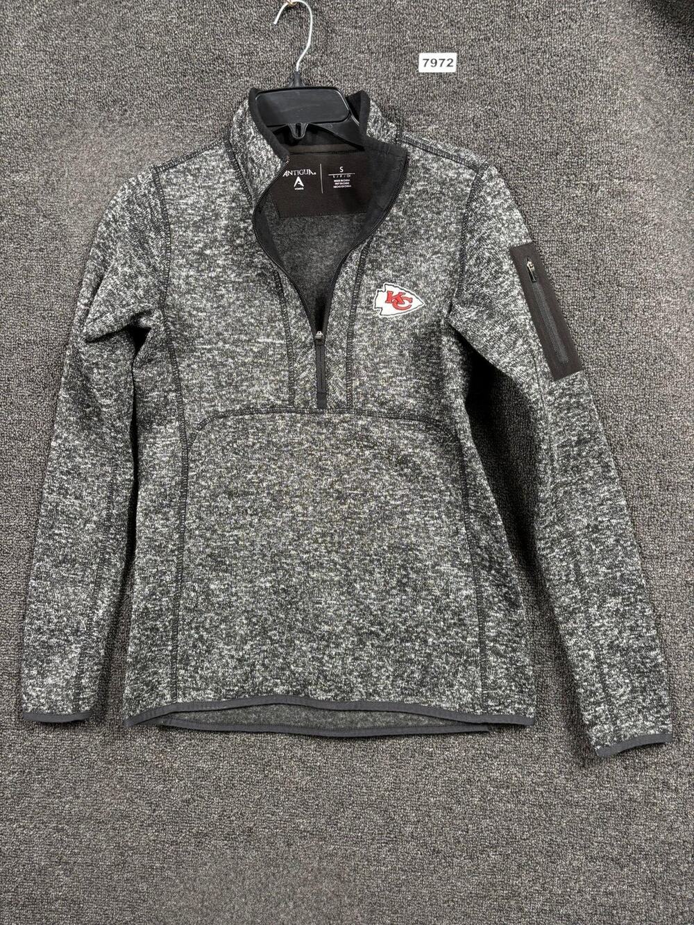Kansas City Chiefs Sweatshirt Womens Small Gray NFL Football Antigua 1/4 Zip